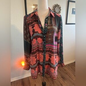 Rose & Olive Vibrant Pink and Teal Button Down Shirt